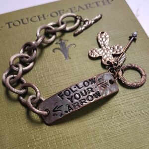 Navajo Inspired Follow Your Arrow Stamped Engraved Bar Chain Bracelet